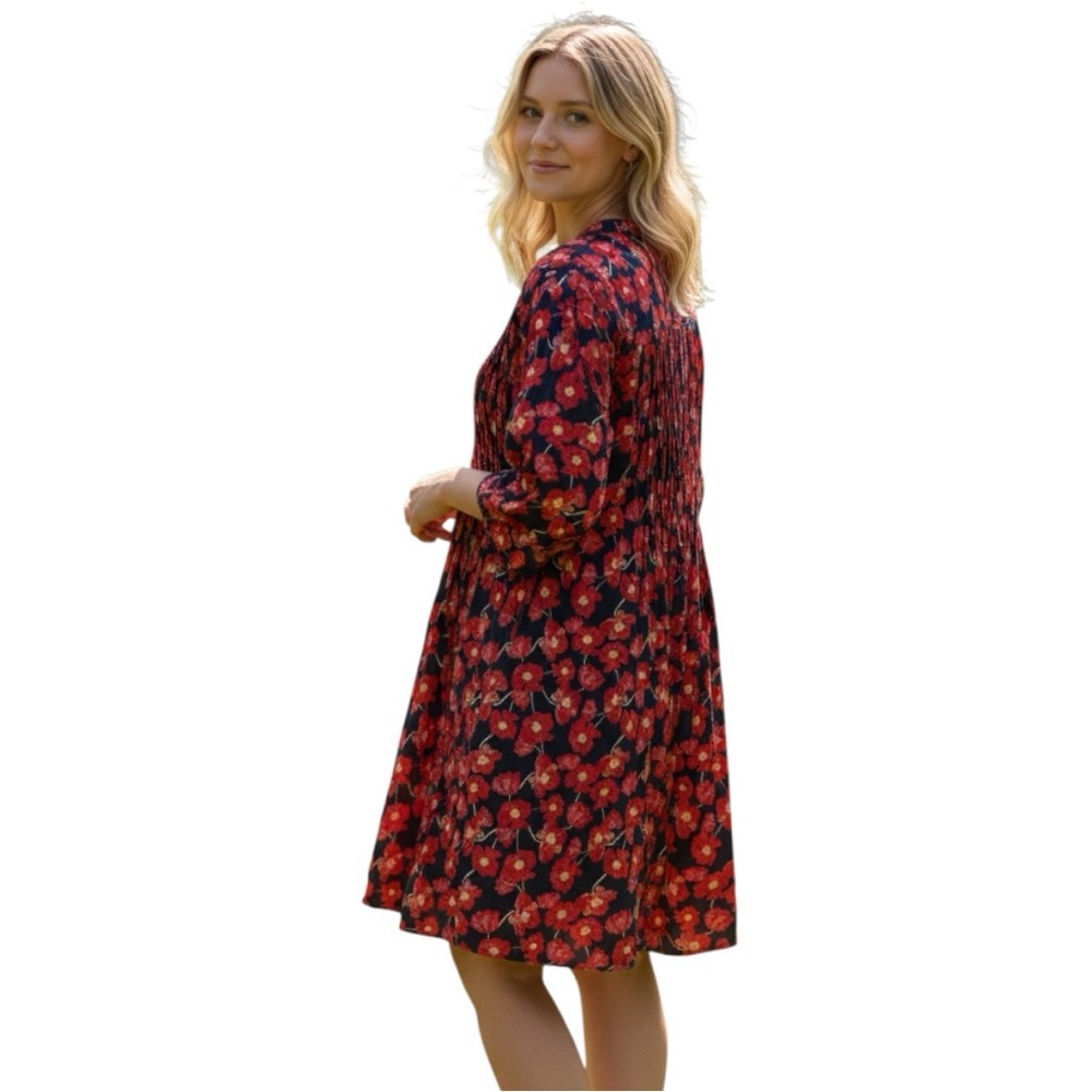 Thacker Floral Red and Blue 100% Silk Dress Size Large